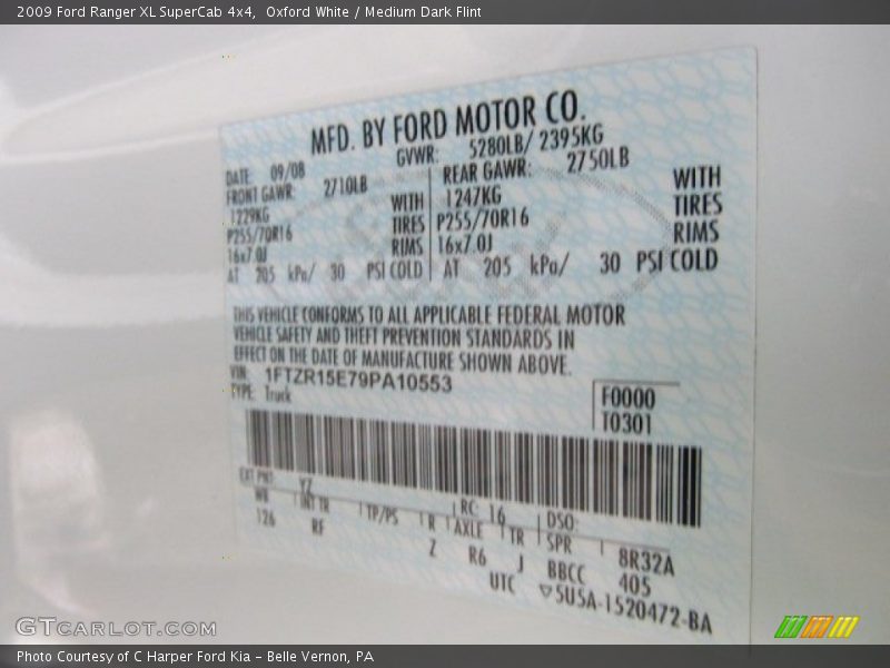 2009 Ranger XL SuperCab 4x4 Oxford White Color Code YZ