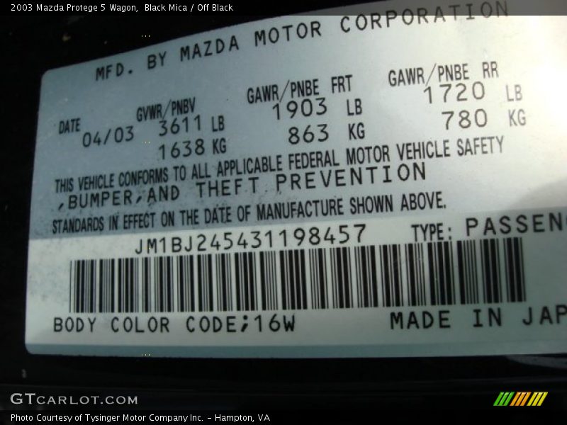 Black Mica / Off Black 2003 Mazda Protege 5 Wagon