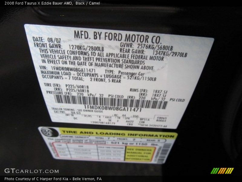 2008 Taurus X Eddie Bauer AWD Black Color Code UA