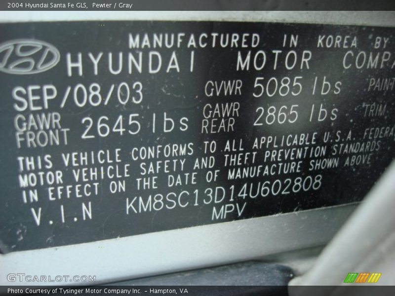 Pewter / Gray 2004 Hyundai Santa Fe GLS