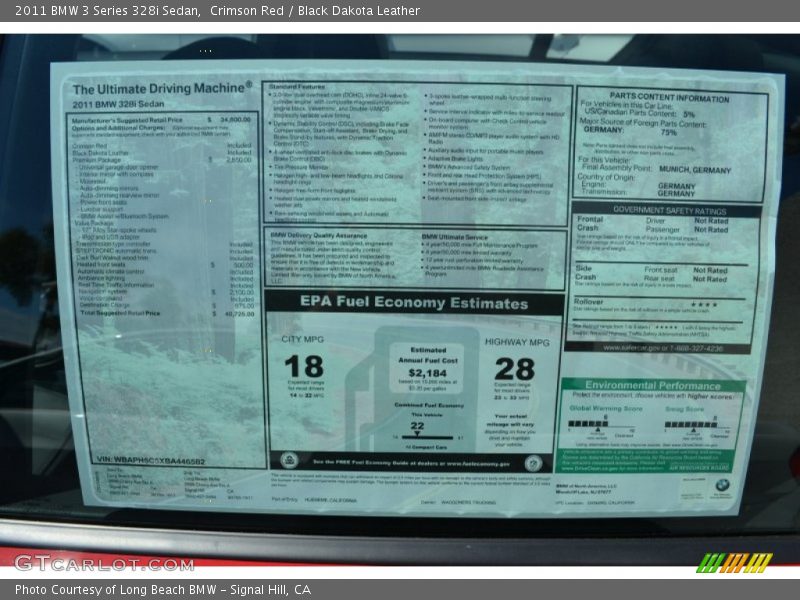  2011 3 Series 328i Sedan Window Sticker