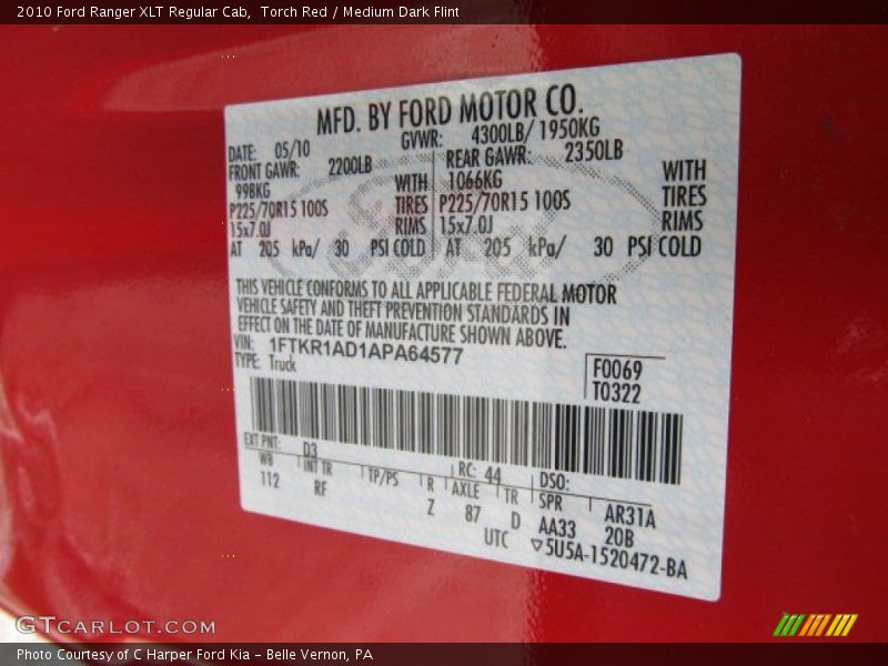 Torch Red / Medium Dark Flint 2010 Ford Ranger XLT Regular Cab