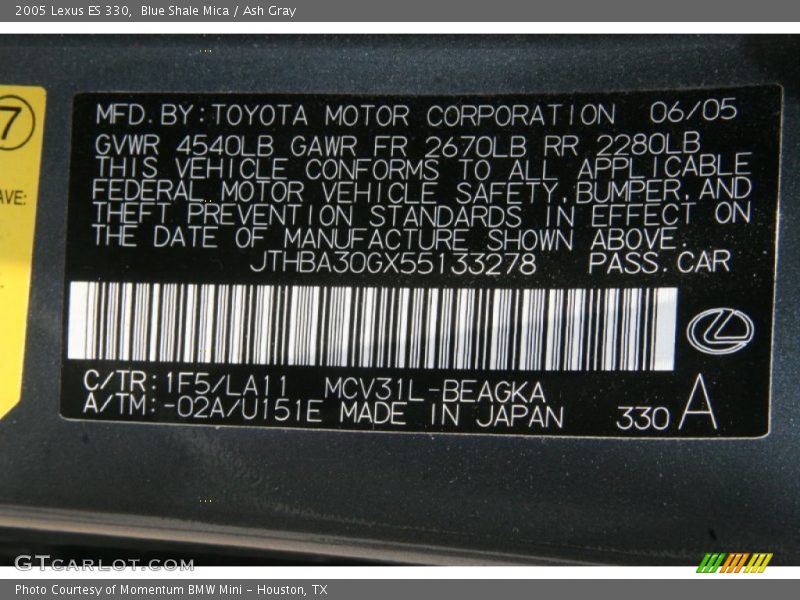 Blue Shale Mica / Ash Gray 2005 Lexus ES 330