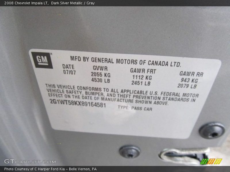 Dark Silver Metallic / Gray 2008 Chevrolet Impala LT