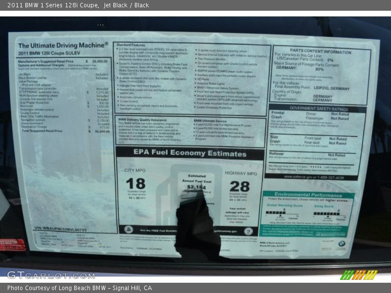  2011 1 Series 128i Coupe Window Sticker