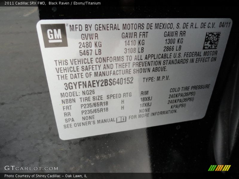 Black Raven / Ebony/Titanium 2011 Cadillac SRX FWD