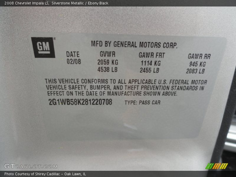 Silverstone Metallic / Ebony Black 2008 Chevrolet Impala LS
