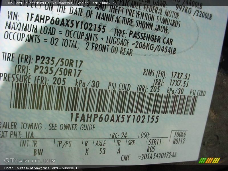 Evening Black / Black Ink 2005 Ford Thunderbird Deluxe Roadster