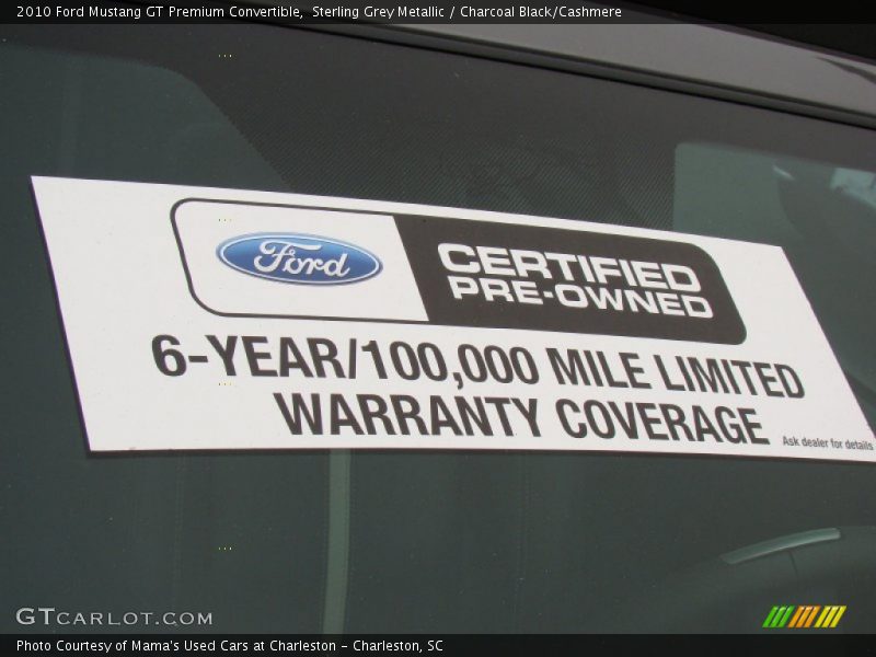 Sterling Grey Metallic / Charcoal Black/Cashmere 2010 Ford Mustang GT Premium Convertible