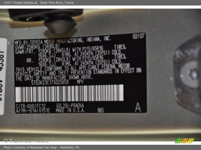 Silver Pine Mica / Stone 2007 Toyota Sienna LE