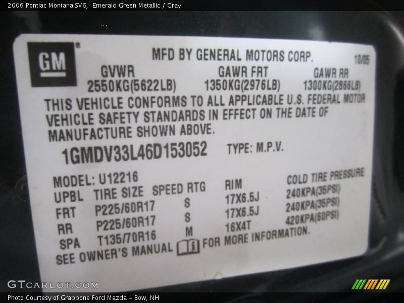 Emerald Green Metallic / Gray 2006 Pontiac Montana SV6
