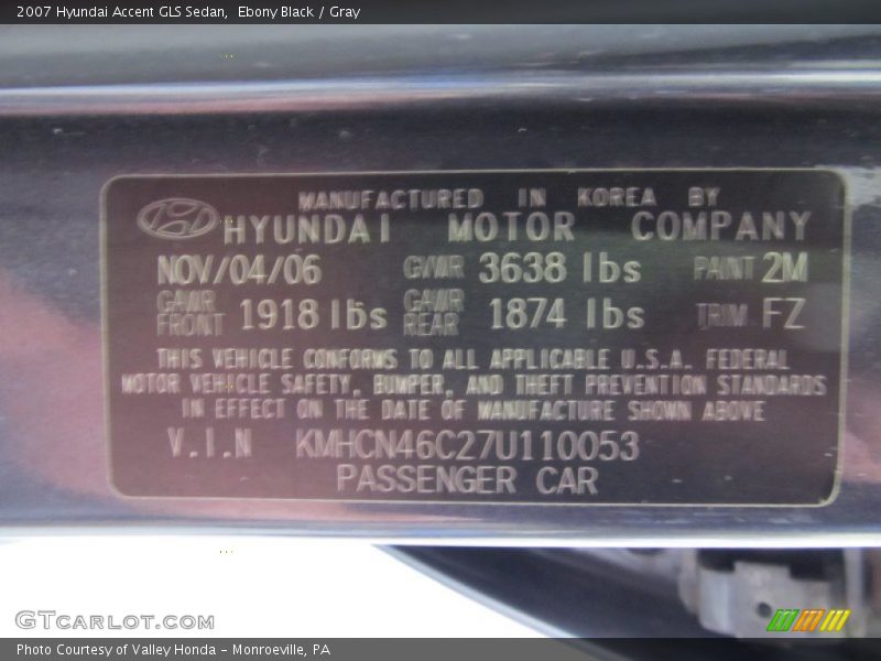 Ebony Black / Gray 2007 Hyundai Accent GLS Sedan