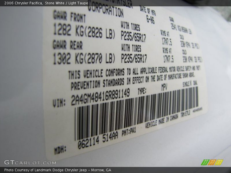 Stone White / Light Taupe 2006 Chrysler Pacifica