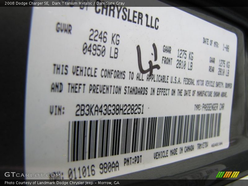 Dark Titanium Metallic / Dark Slate Gray 2008 Dodge Charger SE