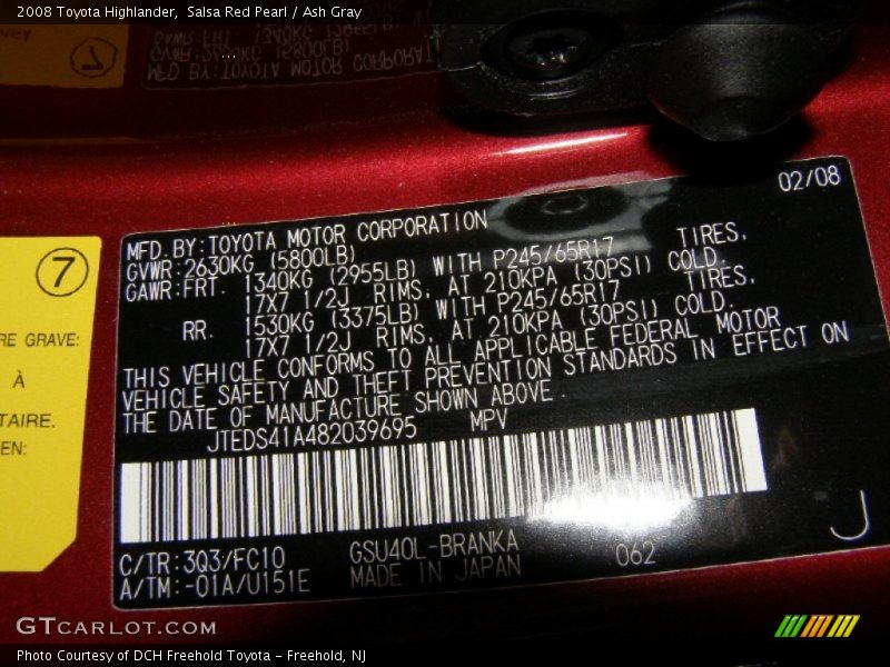 Salsa Red Pearl / Ash Gray 2008 Toyota Highlander