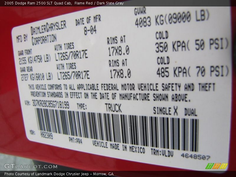Flame Red / Dark Slate Gray 2005 Dodge Ram 2500 SLT Quad Cab