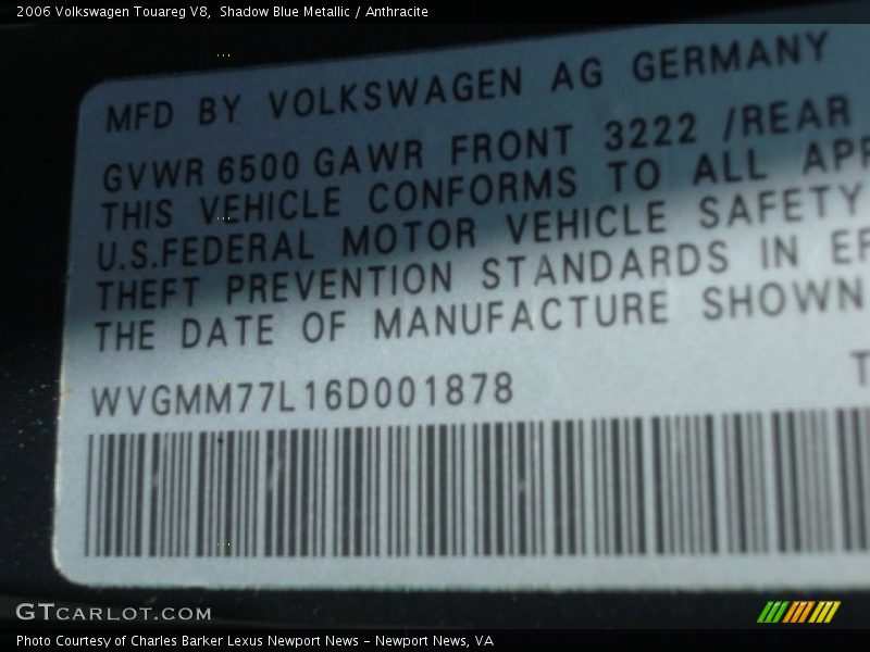 Shadow Blue Metallic / Anthracite 2006 Volkswagen Touareg V8