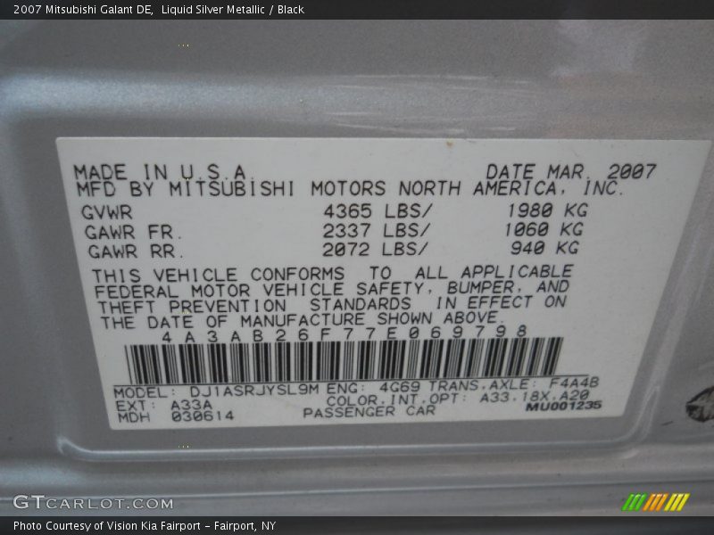 Liquid Silver Metallic / Black 2007 Mitsubishi Galant DE