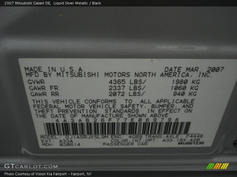 Liquid Silver Metallic / Black 2007 Mitsubishi Galant DE