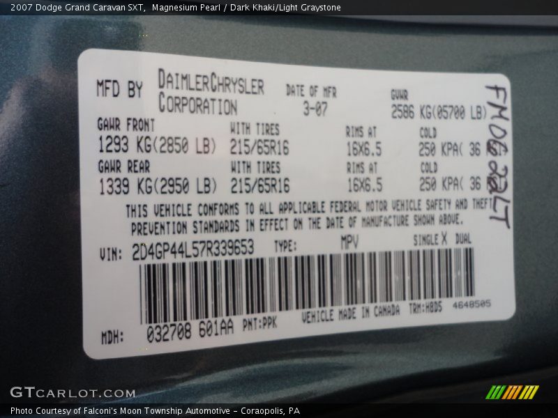 Magnesium Pearl / Dark Khaki/Light Graystone 2007 Dodge Grand Caravan SXT