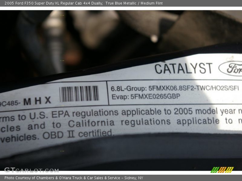 Info Tag of 2005 F350 Super Duty XL Regular Cab 4x4 Dually