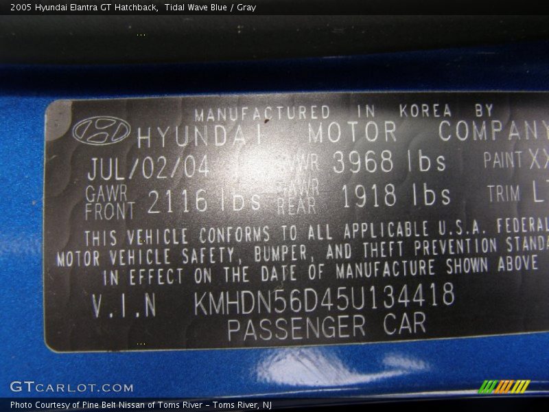 Tidal Wave Blue / Gray 2005 Hyundai Elantra GT Hatchback