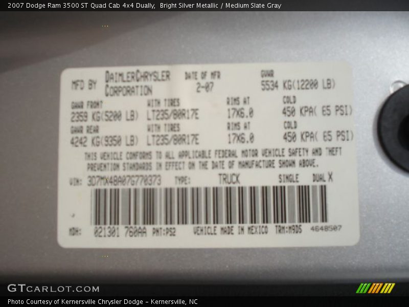Bright Silver Metallic / Medium Slate Gray 2007 Dodge Ram 3500 ST Quad Cab 4x4 Dually