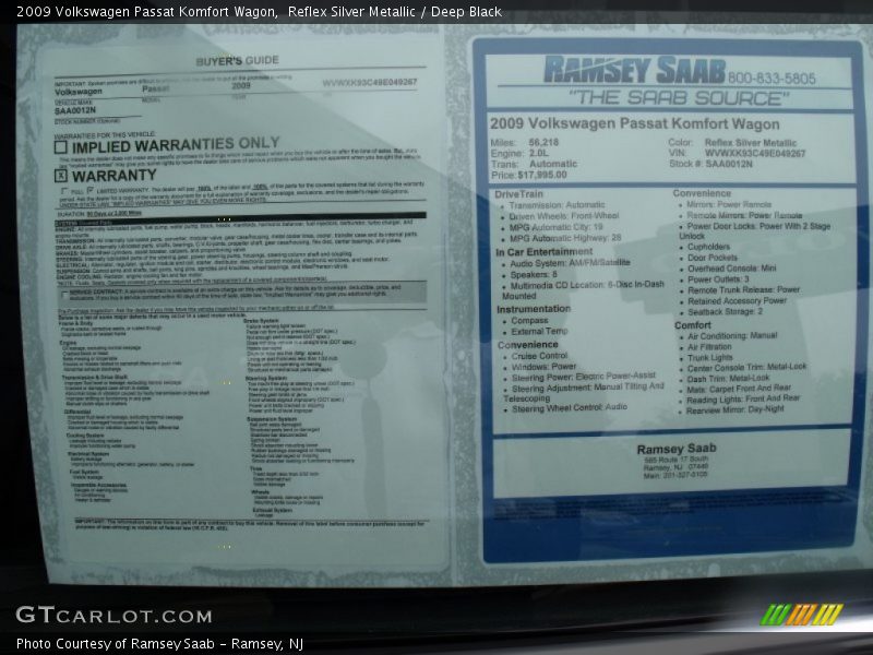 Reflex Silver Metallic / Deep Black 2009 Volkswagen Passat Komfort Wagon