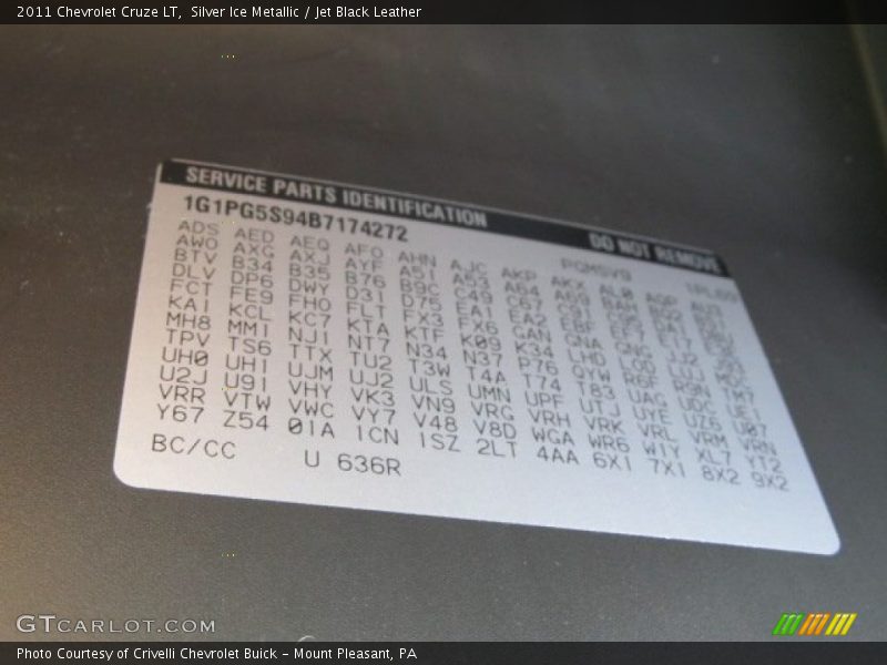 Silver Ice Metallic / Jet Black Leather 2011 Chevrolet Cruze LT
