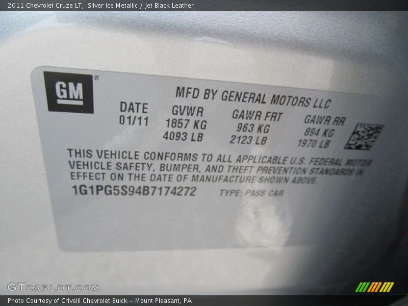 Silver Ice Metallic / Jet Black Leather 2011 Chevrolet Cruze LT