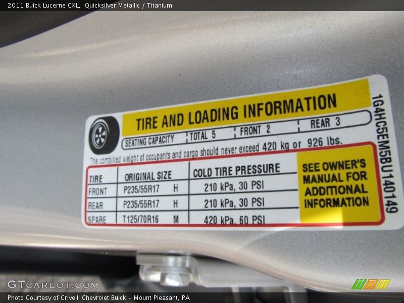 Quicksilver Metallic / Titanium 2011 Buick Lucerne CXL