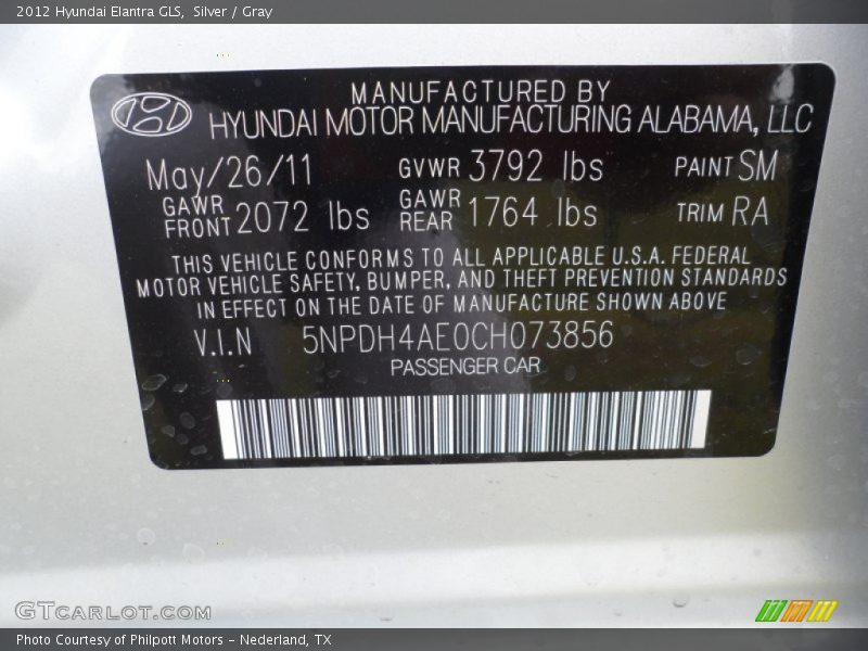 2012 Elantra GLS Silver Color Code SM