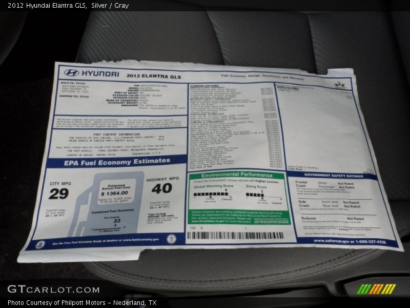  2012 Elantra GLS Window Sticker