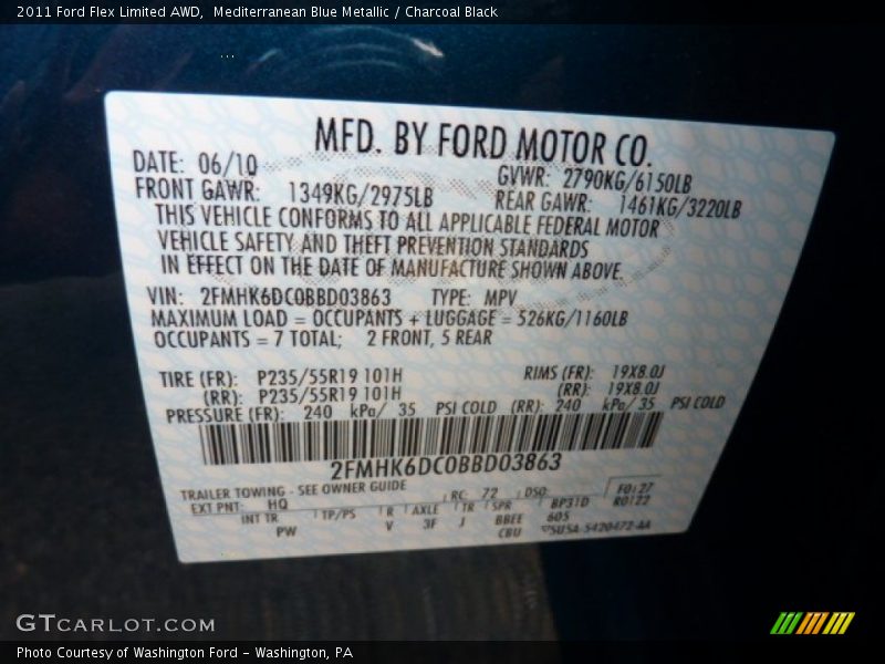 2011 Flex Limited AWD Mediterranean Blue Metallic Color Code HQ