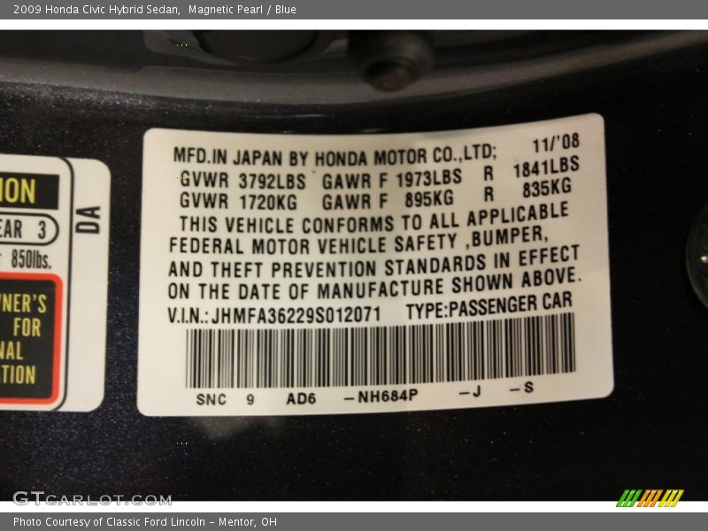 Magnetic Pearl / Blue 2009 Honda Civic Hybrid Sedan