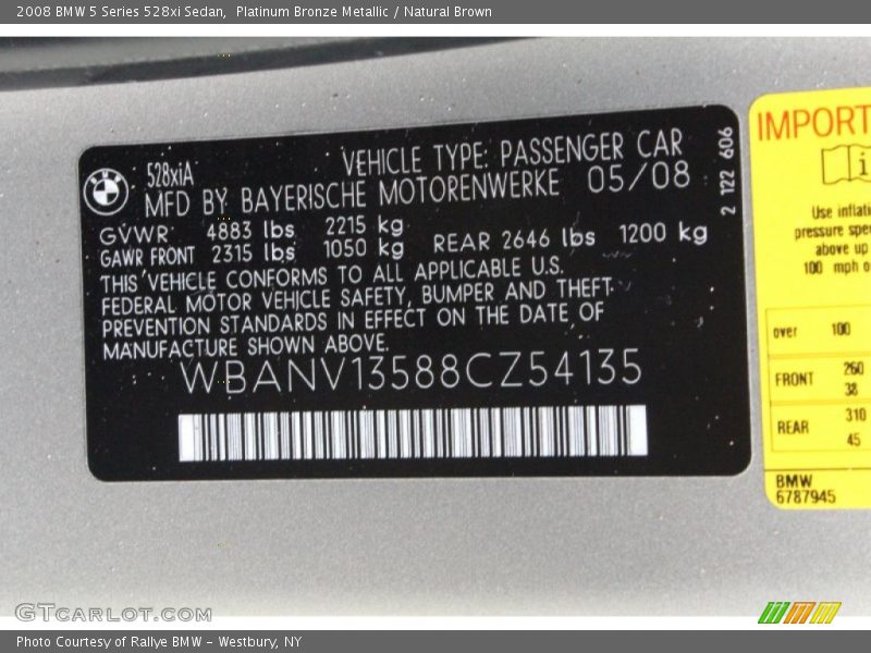 Platinum Bronze Metallic / Natural Brown 2008 BMW 5 Series 528xi Sedan