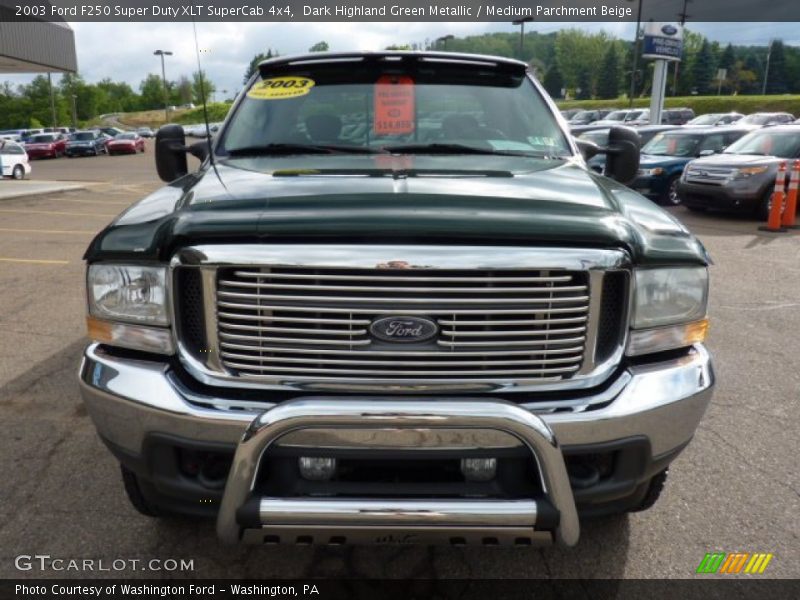 Dark Highland Green Metallic / Medium Parchment Beige 2003 Ford F250 Super Duty XLT SuperCab 4x4