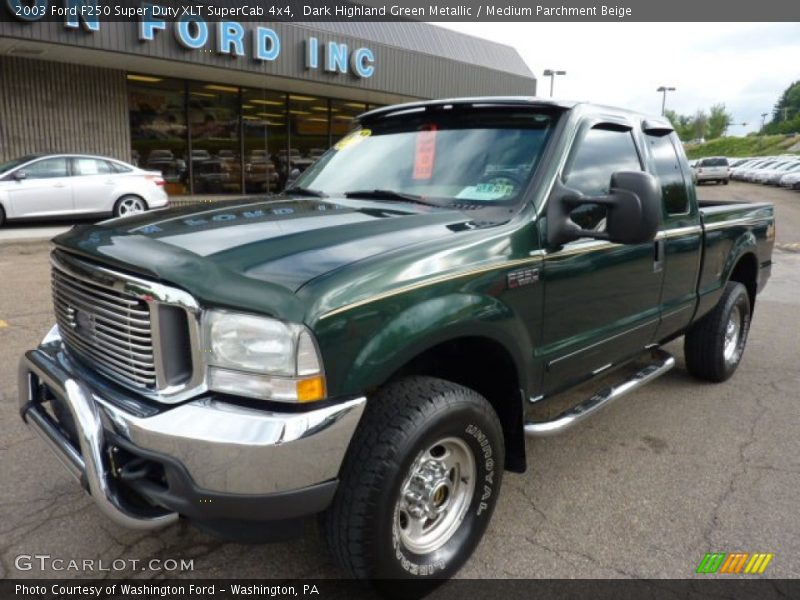 Dark Highland Green Metallic / Medium Parchment Beige 2003 Ford F250 Super Duty XLT SuperCab 4x4