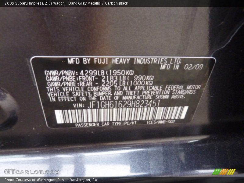 Dark Gray Metallic / Carbon Black 2009 Subaru Impreza 2.5i Wagon