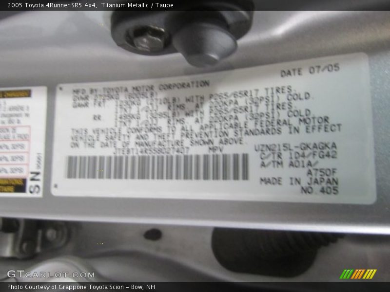 Titanium Metallic / Taupe 2005 Toyota 4Runner SR5 4x4