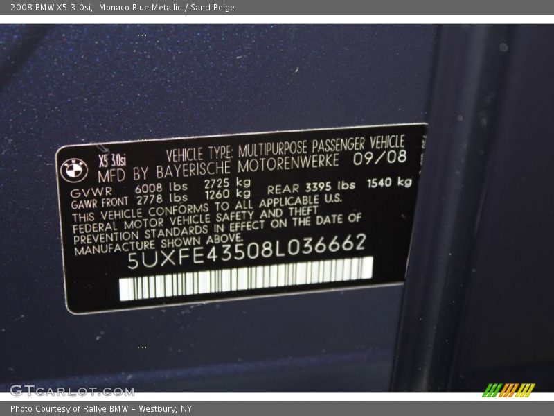 Monaco Blue Metallic / Sand Beige 2008 BMW X5 3.0si