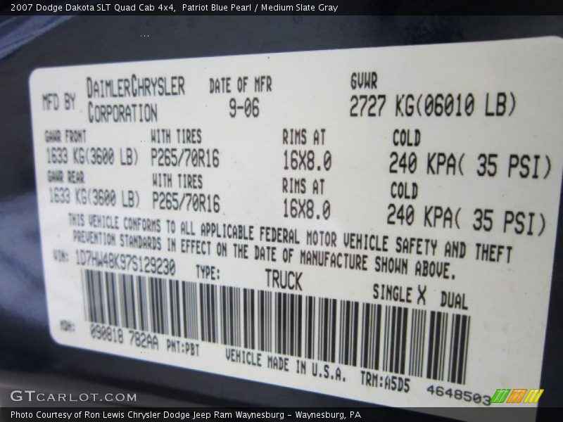 Patriot Blue Pearl / Medium Slate Gray 2007 Dodge Dakota SLT Quad Cab 4x4