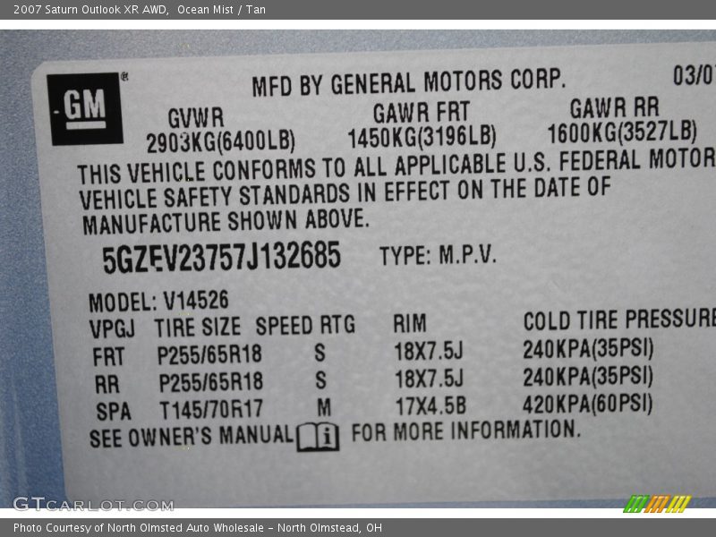 Ocean Mist / Tan 2007 Saturn Outlook XR AWD