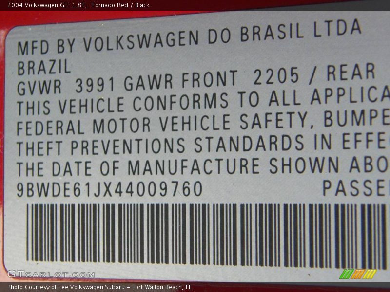 Tornado Red / Black 2004 Volkswagen GTI 1.8T