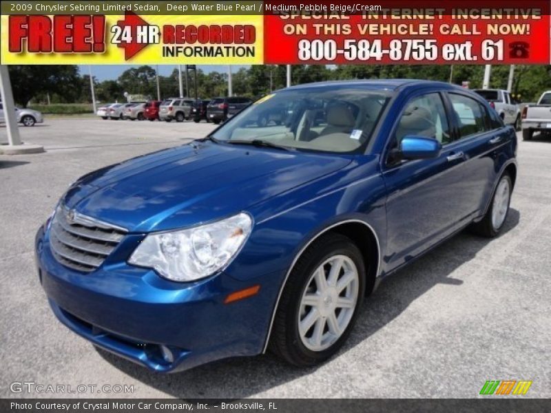 Deep Water Blue Pearl / Medium Pebble Beige/Cream 2009 Chrysler Sebring Limited Sedan