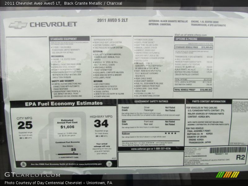  2011 Aveo Aveo5 LT Window Sticker