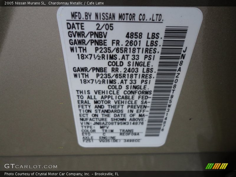 Chardonnay Metallic / Cafe Latte 2005 Nissan Murano SL