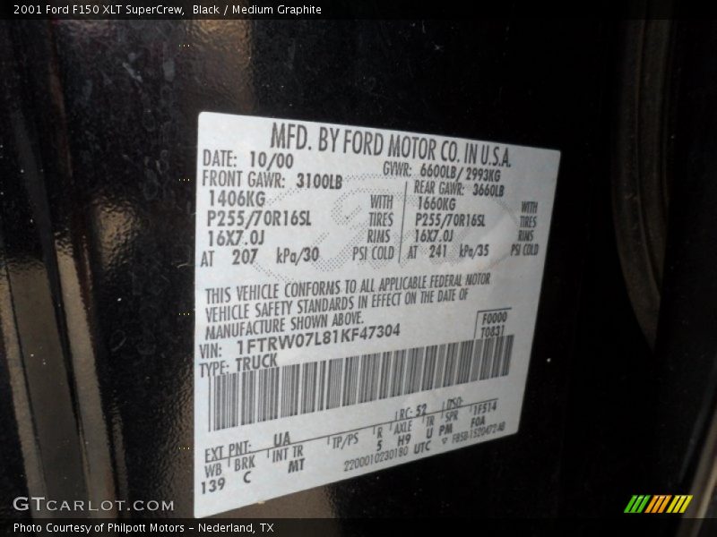 Black / Medium Graphite 2001 Ford F150 XLT SuperCrew
