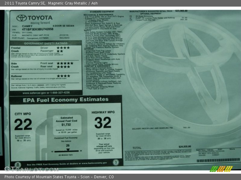 Magnetic Gray Metallic / Ash 2011 Toyota Camry SE