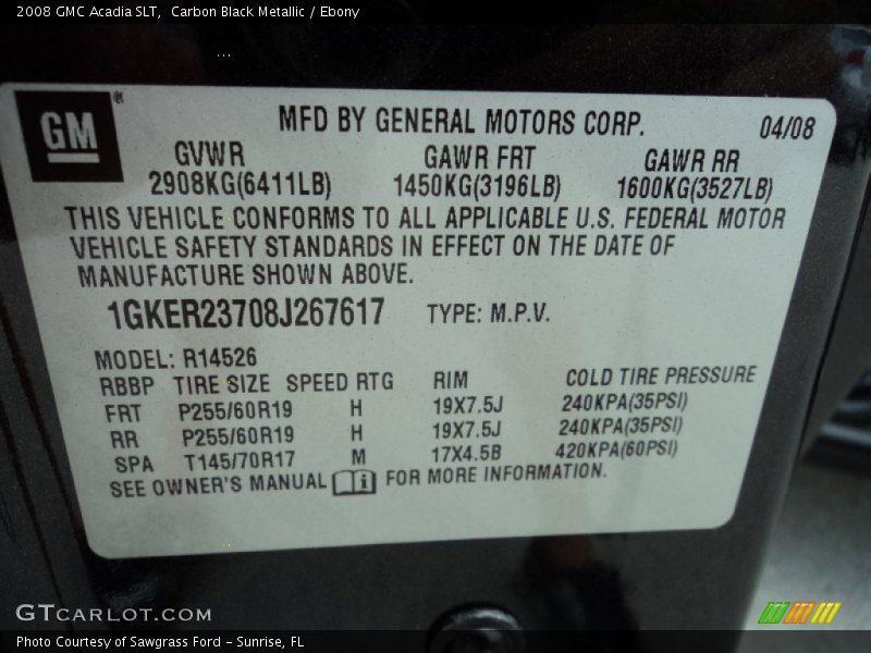 Carbon Black Metallic / Ebony 2008 GMC Acadia SLT